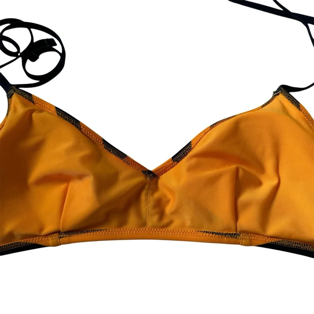 Aerie Scoop Bikini Top Yellow Navy Stripe Tie Strap Size Medium NWOT | 69-22